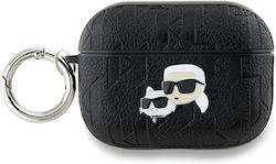 Karl Lagerfeld Karl & Choupette Head Θήκη Σιλικόνης / Δερματίνης με Γάντζο σε Μαύρο χρώμα για Apple AirPods Pro