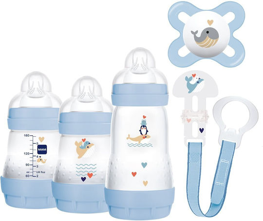 Mam Set Plastic Baby Bottles Better Together Anti-Colic With Silicone Teat For 0+ Months Blue Blue 260ml 5 Pieces