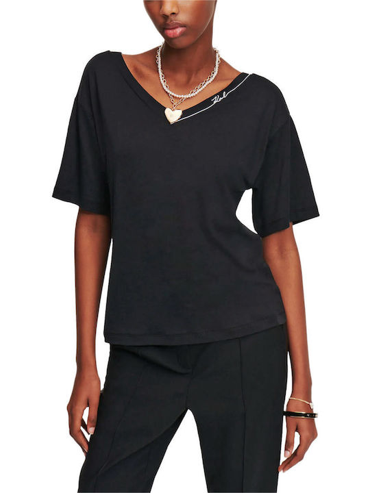 Karl Lagerfeld Women's T-shirt with V Neckline Black
