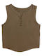 Ustyle Women's Blouse Cotton Sleeveless Brown