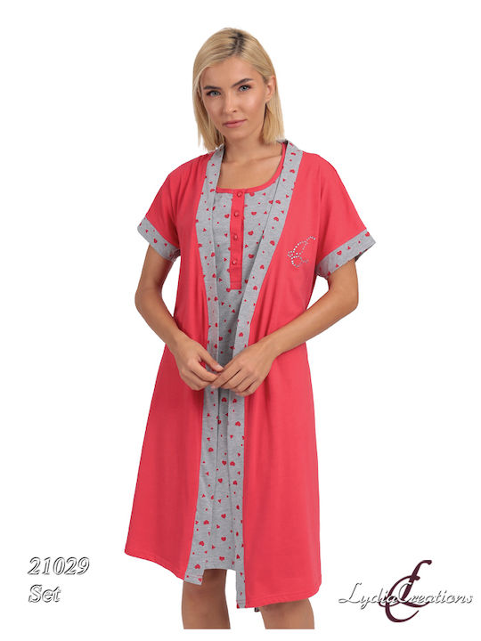 Lydia Creations Sommer Damen Pyjama-Set Baumwolle Türkis