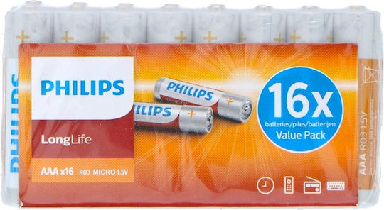 Philips Longlife Alkaline Batteries AAA 1.5V 16pcs