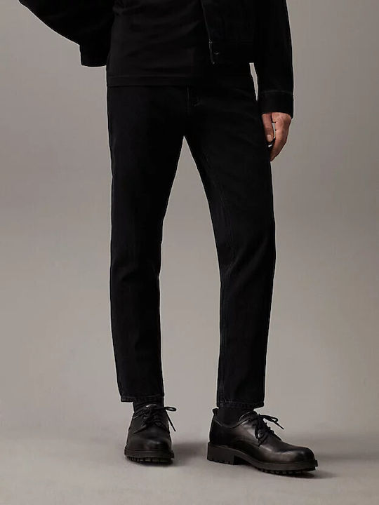 Men's Cropped Elastic Jeans Pants with Relaxed Fit Black