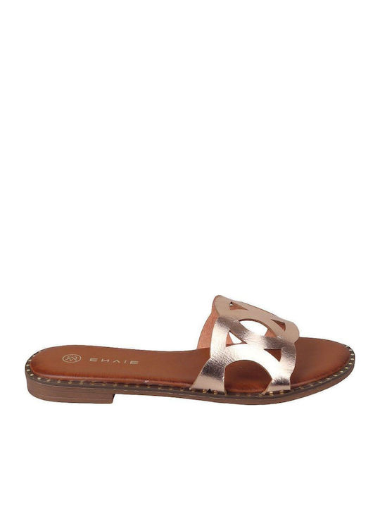 Leather Women's Flat Sandals in Gold Color