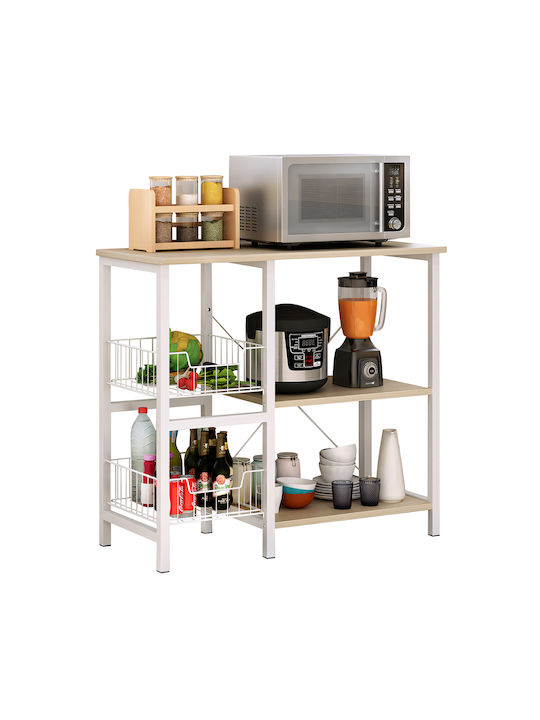 ArteLibre Kitchen Rack Wooden in White Color 75x35x80cm