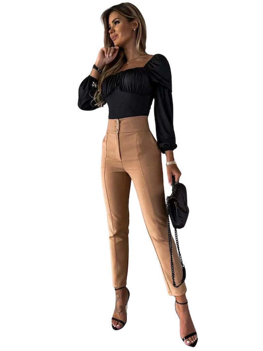 G.X.X Damen Stoff Hose mit Gummizug Dark Beige