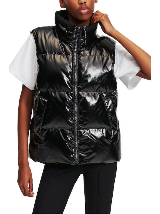 Karl Lagerfeld Scurt Jachetă de femei Fără mâneci Puffer pentru iarnă Black