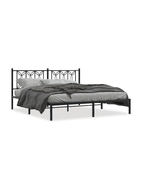 Κρεβάτι King Size Μεταλλικό Μαύρο με Αποθηκευτικό Χώρο & Τάβλες για Στρώμα 180x200cm