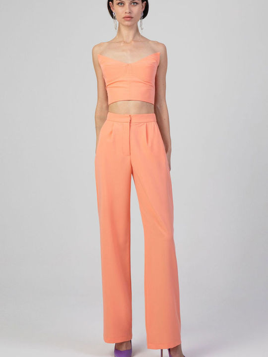 Forever Young The Label Damen Crop Top mit Reißverschluss Peach