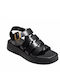 Leather Women's Flat Sandals in Black Color