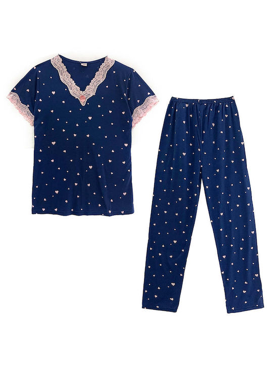 Women's Summer Cotton Short Sleeve Long Pants Pyjama Set Gp-5318