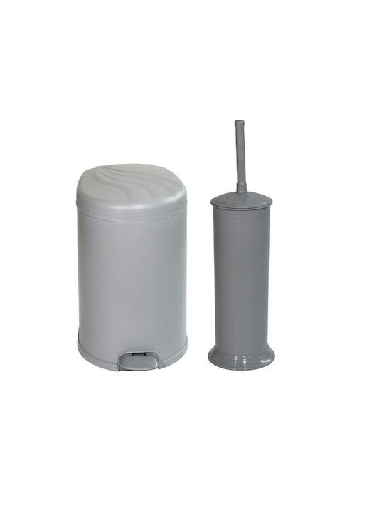 TechnoSet Plastic Bathroom Trash Can and Basket Set 6lt Gray