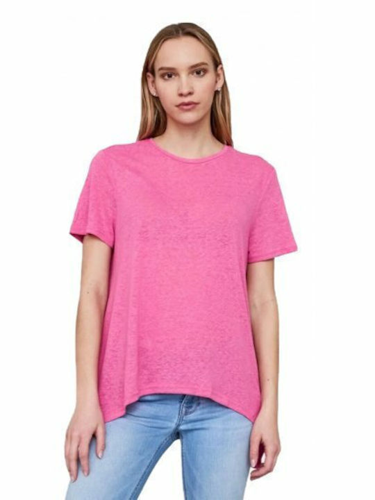 Only Damen Sommer Bluse Leinen Fuchsie