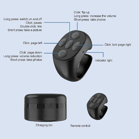 Inel Bluetooth Wireless Reîncărcabil Tik-tok Inel cu Carcasă de Transport și Încărcare 50mA Culoare Neagră