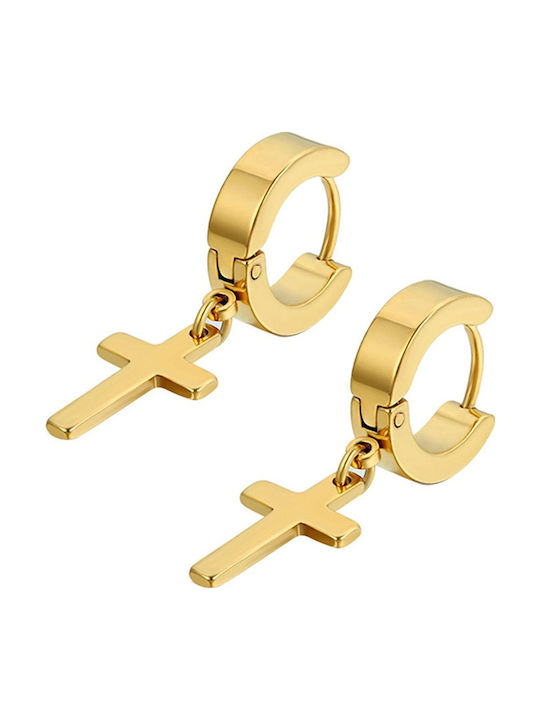 Theodora's Jewellery Ανδρικά Σκουλαρίκια Κρίκοι από Ατσάλι Επιχρυσωμένα
