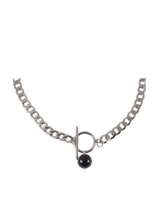 Jt Unisex Thick T-Clasp & Onyx Necklace 45cm Jt Unisex Thick T-Clasp & Onyx Necklace 45cm