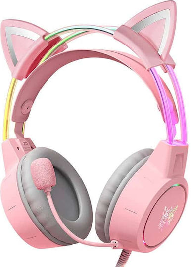 Onikuma X15 Pro με Ροζ Αυτιά Over Ear Gaming Headset με σύνδεση 3.5mm / USB Ροζ