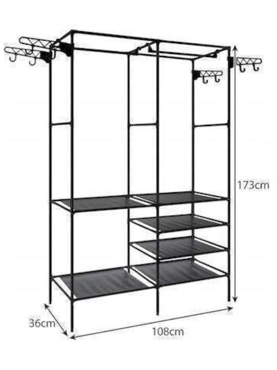 Floor Garment Rack made of Metal Black 107x36x173cm