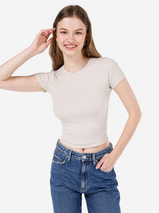 Colin's Damen Sommerliches Crop Top Kurzärmelig Beige