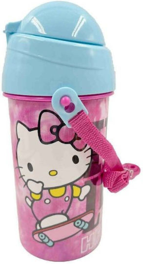 Gim Hello Kitty Детска Бутилка За Вода Hello Kitty Пластмаса със Сламка 500ml