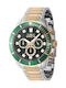 Invicta Herrenuhr Chronograph Batterie mit Gold Rostfreier Stahlarmband