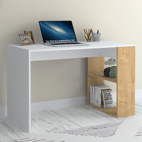 Desk Mikro Wooden with Bookshelf White - Natural Beech 120x60x75cm