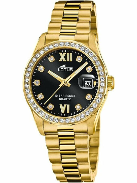Lotus Watches Γυναικείο Ρολόι Μπαταρίας με Μαύρο Μεταλλικό Μπρασελέ