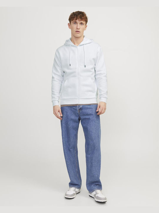 Jack & Jones Sweat Jachetă cu fermoar pentru bărbați cu glugă și buzunare White