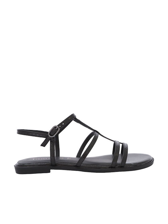 Tamaris Synthetic Leather Women's Sandals with Ankle Strap Black