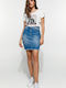 Fern-72 Women's High-Waisted Denim Midi Skirt with Frayed Hem