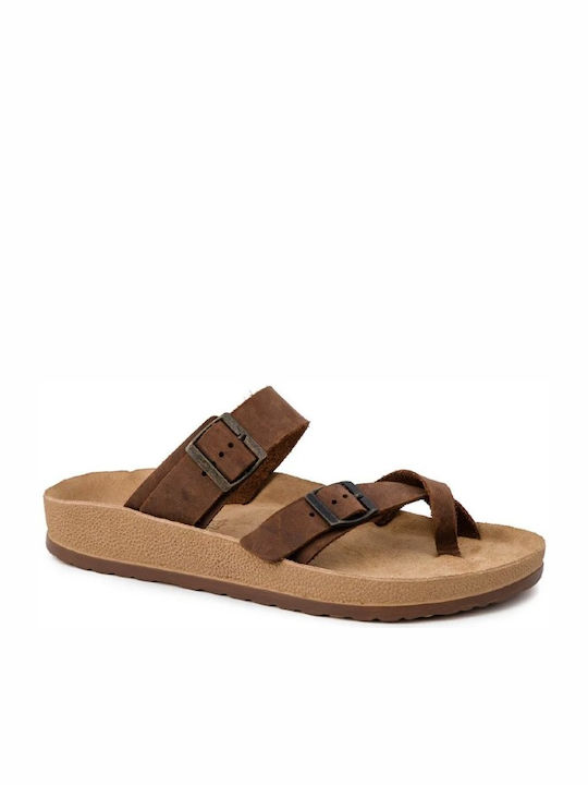 Fantasy Sandals Δερμάτινα Ανδρικά Σανδάλια σε Καφέ Χρώμα