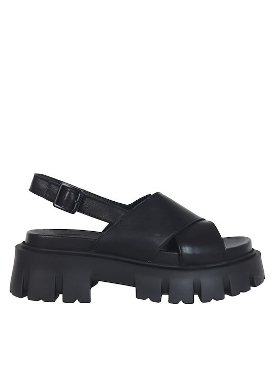 Tsakiris Mallas Piele Sandale dama Pantofi cu platformă în Negru Culoare