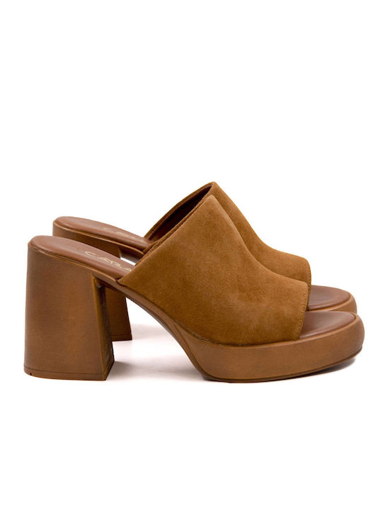 Carad Shoes Mules με Τακούνι σε Ταμπά Χρώμα