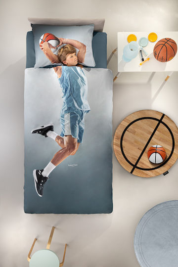 Saint Clair Hoop Suede Set Kids Duvet Cover Single with Pillowcase Cotton Gray 160x225cm