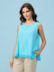 Damen Bluse Ärmellos Blue