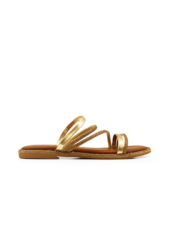 Famous Shoes Damen Flache Sandalen in Gold Farbe