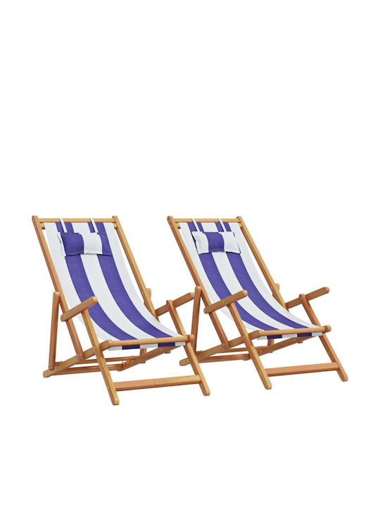 Deckchair Wooden With Arms & Blue Fabric 2 Pieces 61x112x95cm