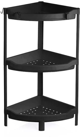 TnS Corner Wall Mounted Bathroom Shelf Metallic with 3 Shelves Black