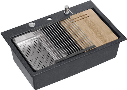 Quadron Drop-In Spüle aus Verbundgranulat B76xT50cm Schwarz