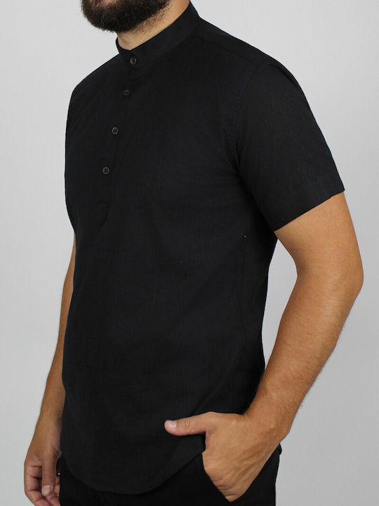 D Mark Men's Shirt Short Sleeve Linen Black