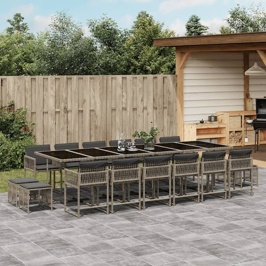 Set Sala De Mese Pentru Exterior 17 Piese Gri Cu Perne