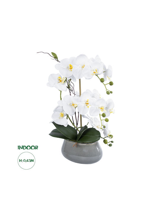 Globostar? Artificial Garden White Orchid 21120 Διακοσμητικό Φυτό Λευκή Ορχιδέα Υ43cm