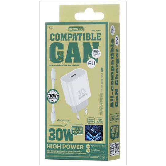 Remax Charger GaN with USB-C Port and Cable USB-C 30W Whites