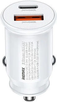 Remax Rcc-231 Auto-Ladegerät 30W 5A mit Anschlüssen: 1xUSB 1xType-C Weiß Farbe