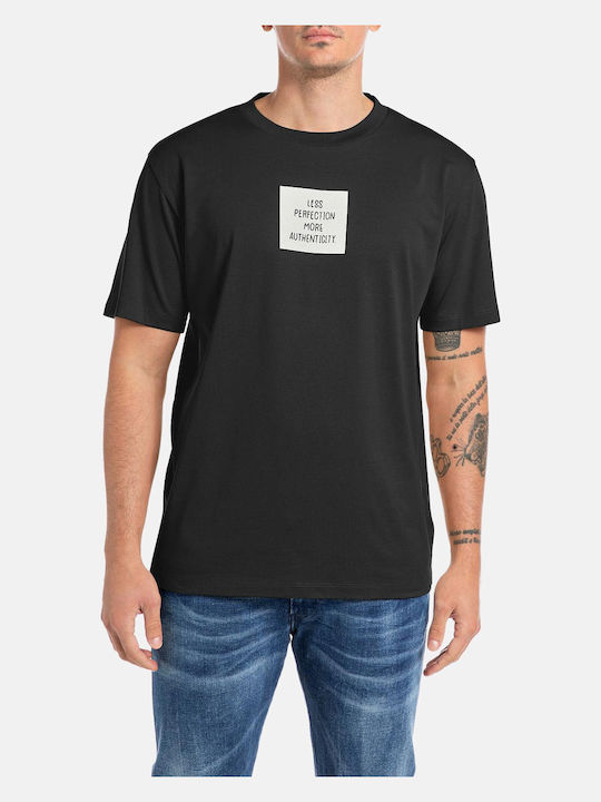 Replay T-shirt Bărbătesc cu Mânecă Scurtă Negru