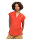 Passager Women's Blouse Short Sleeve with V Neckline orange