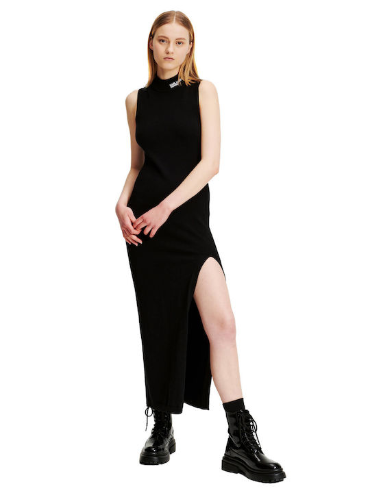 Karl Lagerfeld Maxi Dress Denim with Slit Black