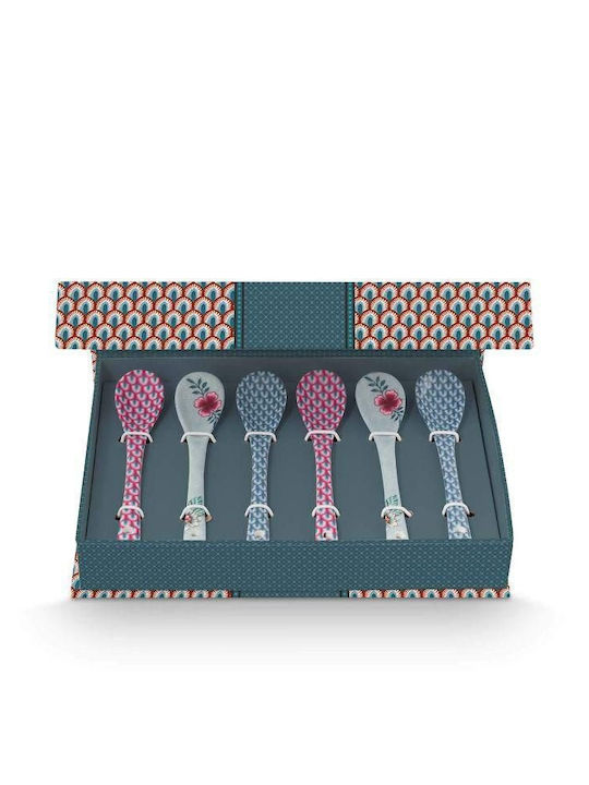 PiP Studio Oriental Flower Festival Καφέ/Τσαγιού Ανοξείδωτα Μπλε 13cm 6τμχ