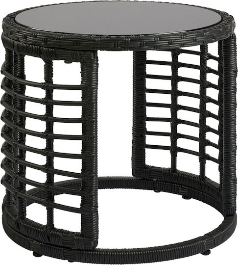 Masa auxiliară pentru spații exterioare mici Rattan cu suprafață din sticlă Aurius Negru 45x45x40buc