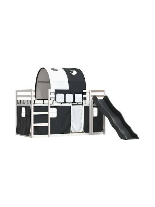 Pat pentru Copii Loft Bed Single Alb-Negru pent...